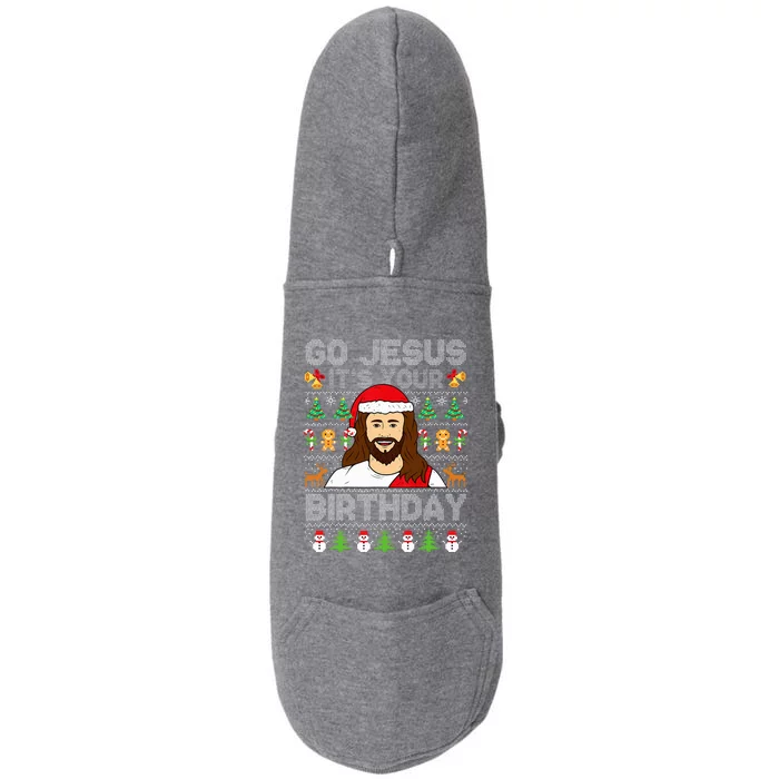 Go Jesus It's Your Birthday Ugly Christmas Sweater Funny Doggie 3-End Fleece Hoodie