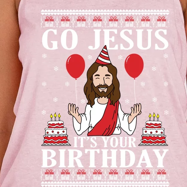 Go Jesus Its Your Birthday Ugly Xmas Sweater Meaningful Gift Meaningful Gift Women's Knotted Racerback Tank