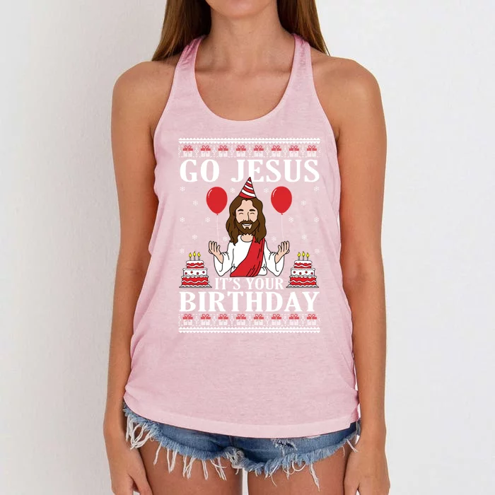 Go Jesus Its Your Birthday Ugly Xmas Sweater Meaningful Gift Meaningful Gift Women's Knotted Racerback Tank