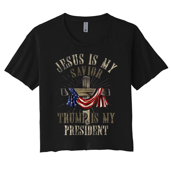 God Jesus Is My Savior Trump Is My President 2024 Christian Women's Crop Top Tee