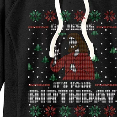 Go Jesus ItS Your Birthday Funny Gift Ugly Christmas Sweater Cute Gift Women's Fleece Hoodie