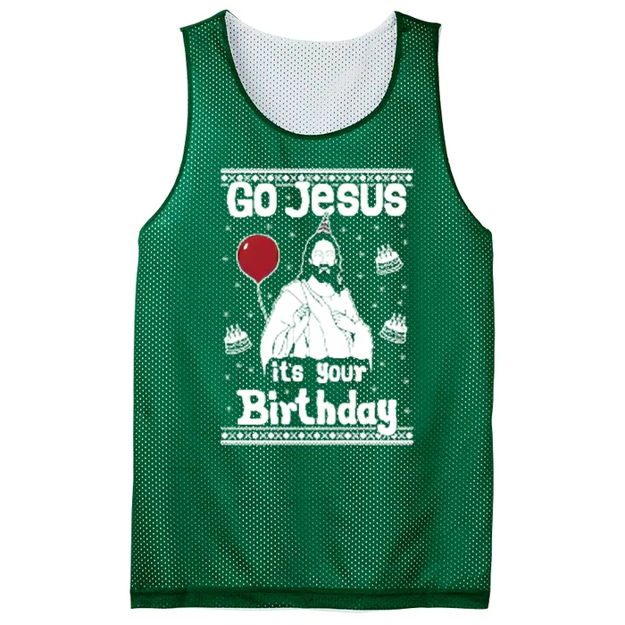 Go Jesus Its Your Birthday Ugly Christmas Mesh Reversible Basketball Jersey Tank