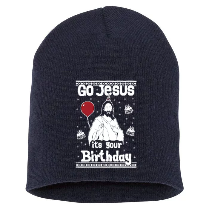 Go Jesus Its Your Birthday Ugly Christmas Short Acrylic Beanie