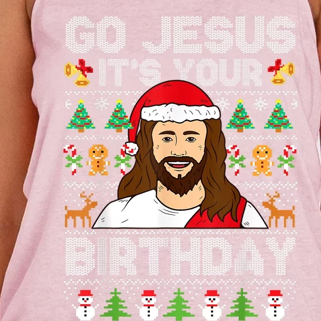 Go Jesus ItS Your Birthday Ugly Christmas Sweater Funny Women's Knotted Racerback Tank