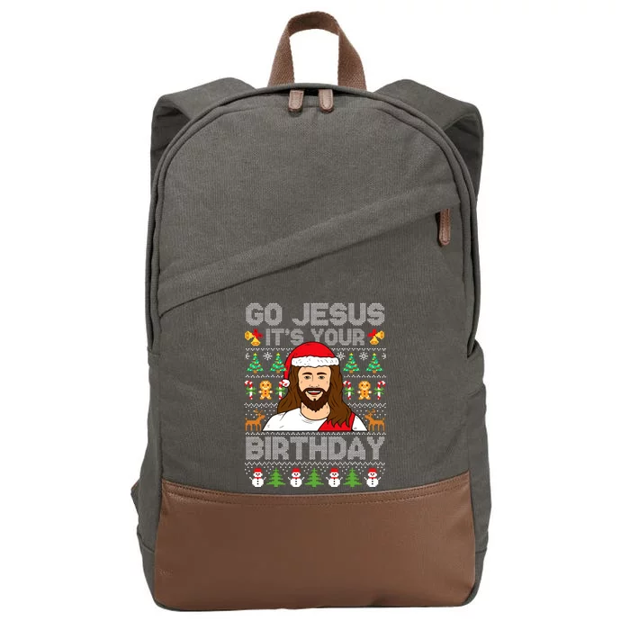 Go Jesus ItS Your Birthday Ugly Christmas Sweater Funny Cotton Canvas Backpack