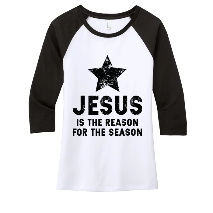 Girls Jesus Is The Reason For The Season Christmas Christian Women's Tri-Blend 3/4-Sleeve Raglan Shirt