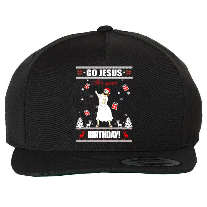 Go Jesus ItS Your Birthday Funny Christian Ugly Christmas Wool Snapback Cap