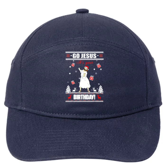 Go Jesus ItS Your Birthday Funny Christian Ugly Christmas 7-Panel Snapback Hat