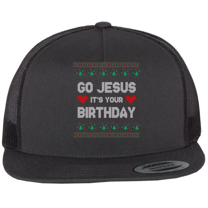 Go Jesus It's Your Birthday Ugly Christmas Party Flat Bill Trucker Hat