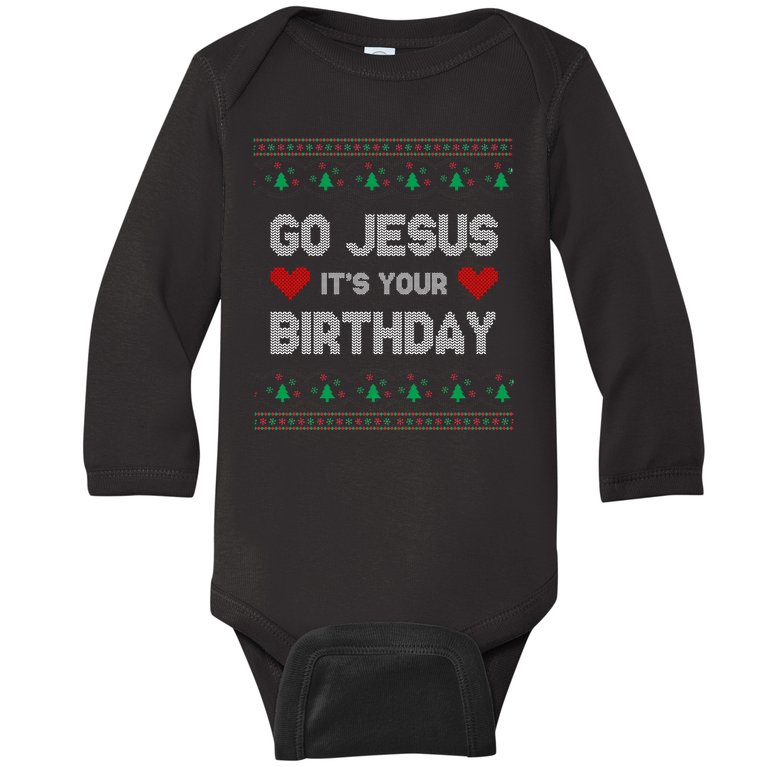 Go Jesus It's Your Birthday Ugly Christmas Party Baby Long Sleeve Bodysuit