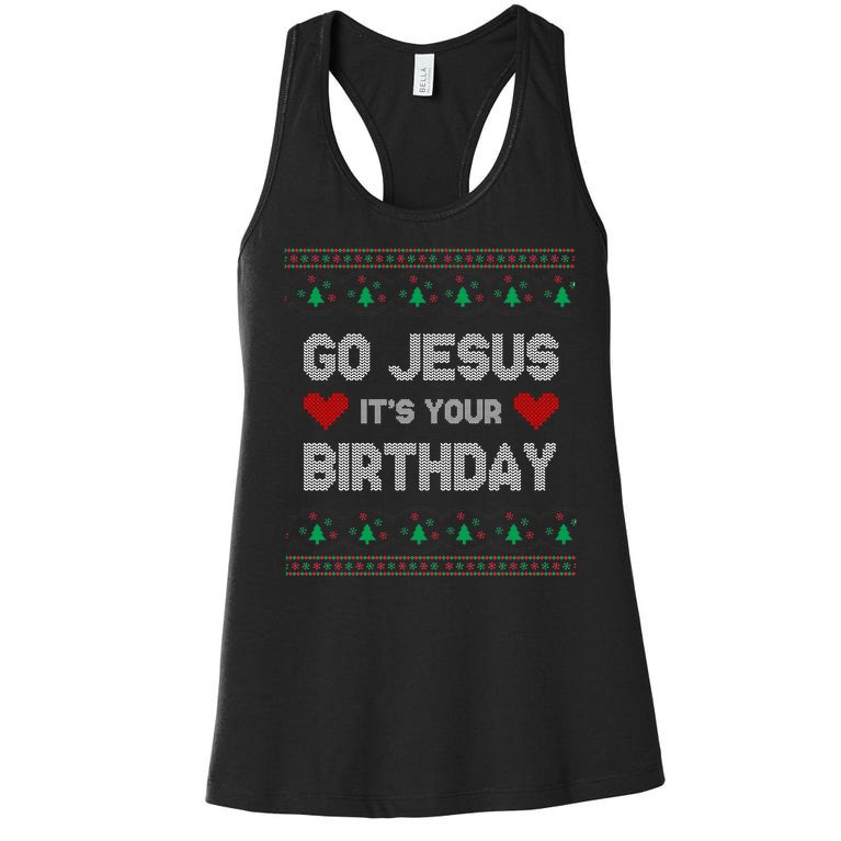 Go Jesus It's Your Birthday Ugly Christmas Party Women's Racerback Tank