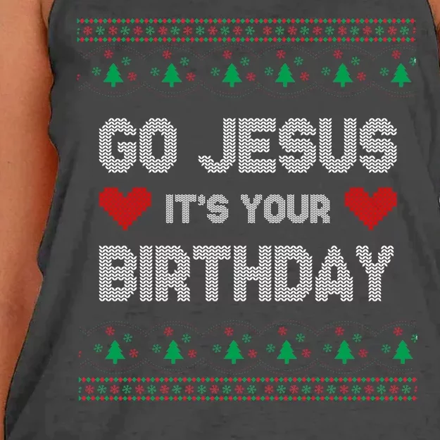 Go Jesus It's Your Birthday Ugly Christmas Party Women's Knotted Racerback Tank