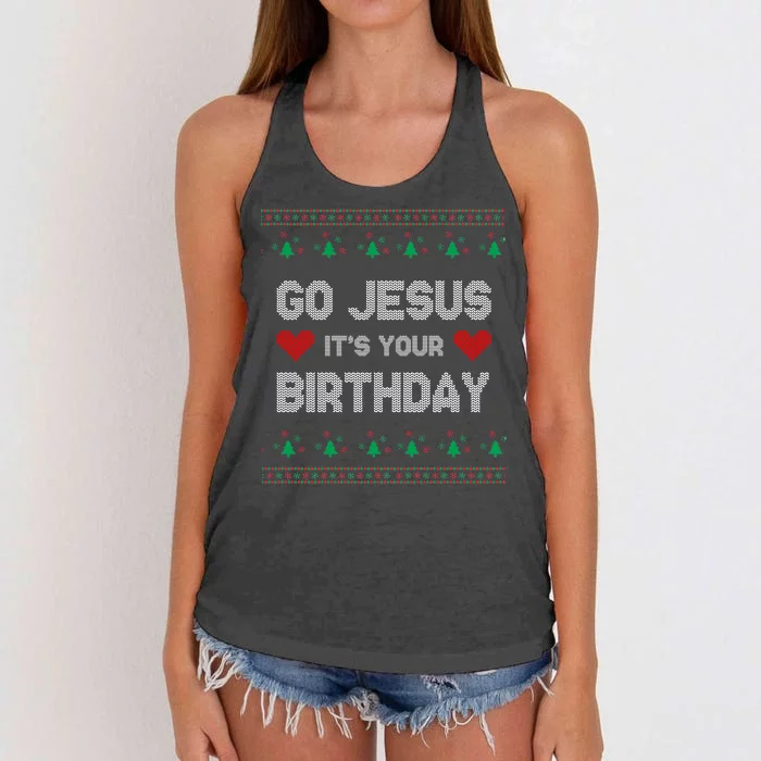 Go Jesus It's Your Birthday Ugly Christmas Party Women's Knotted Racerback Tank