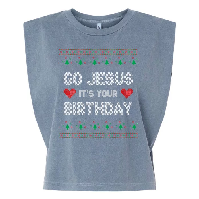 Go Jesus It's Your Birthday Ugly Christmas Party Garment-Dyed Women's Muscle Tee