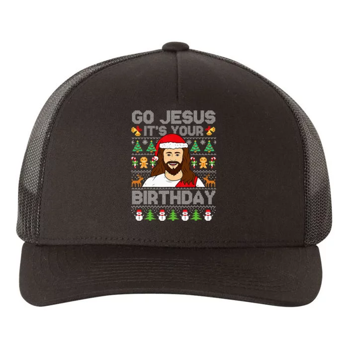 Go Jesus ItS Your Birthday Ugly Christmas Sweater Funny Yupoong Adult 5-Panel Trucker Hat