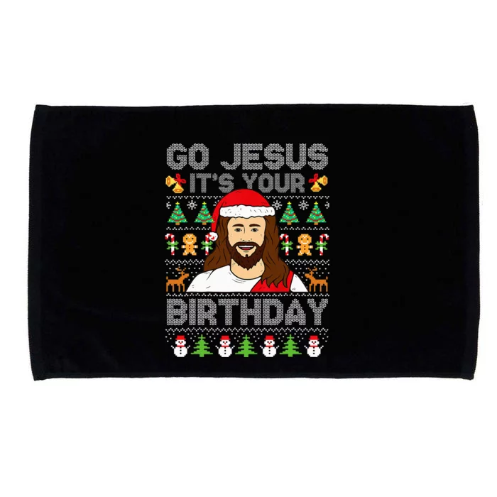 Go Jesus ItS Your Birthday Ugly Christmas Sweater Funny Microfiber Hand Towel