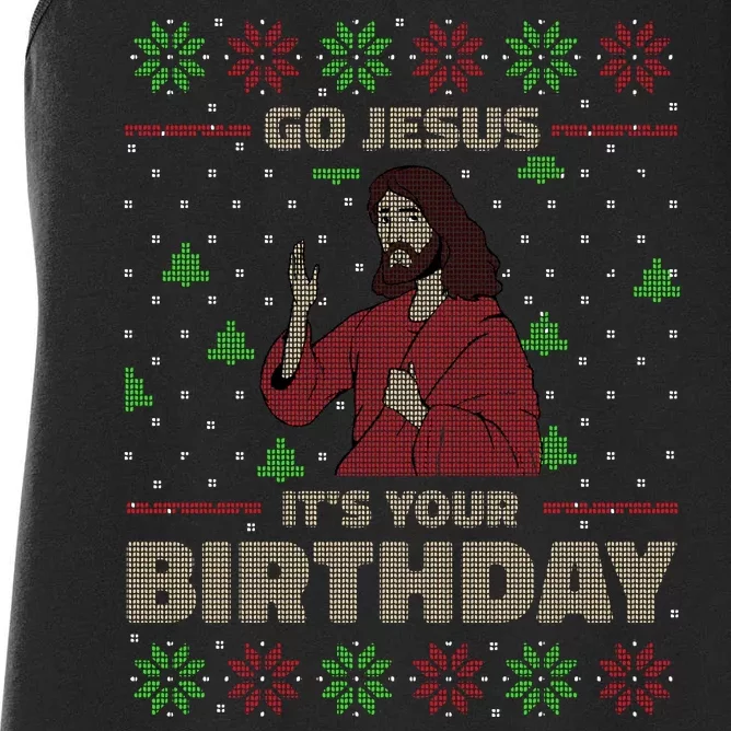 Go Jesus It's Your Birthday Christian Funny Ugly Christmas Women's Racerback Tank