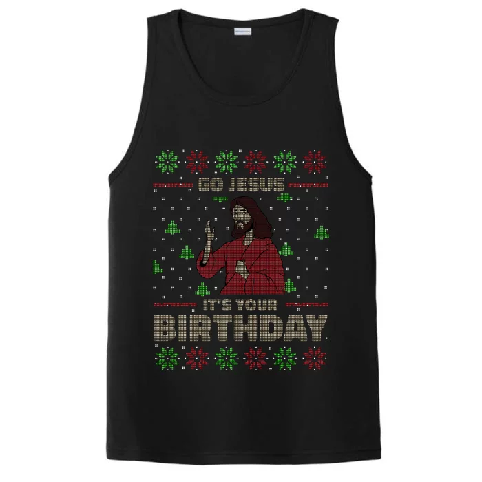 Go Jesus It's Your Birthday Christian Funny Ugly Christmas Performance Tank