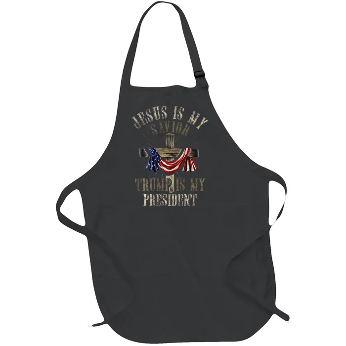 God Jesus Is My Savior Trump Is My President 2024 Christian Full-Length Apron With Pocket