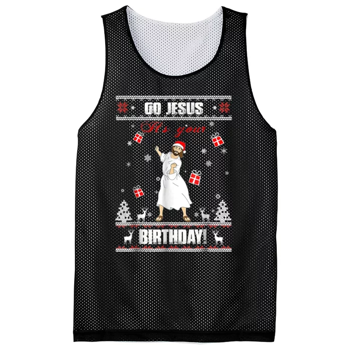 Go Jesus It's Your Birthday Ugly Christmas Party Mesh Reversible Basketball Jersey Tank