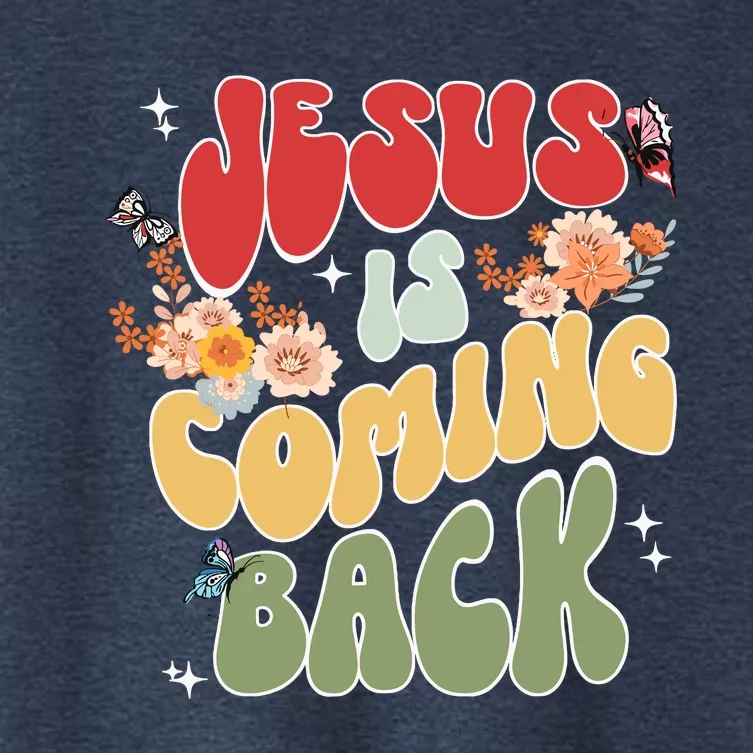 Groovy Jesus Is Coming Back Hippie Daisy Christian Christmas Women's Crop Top Tee