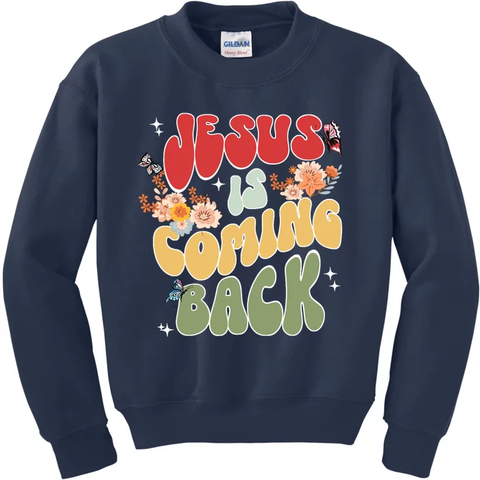 Groovy Jesus Is Coming Back Hippie Daisy Christian Christmas Kids Sweatshirt