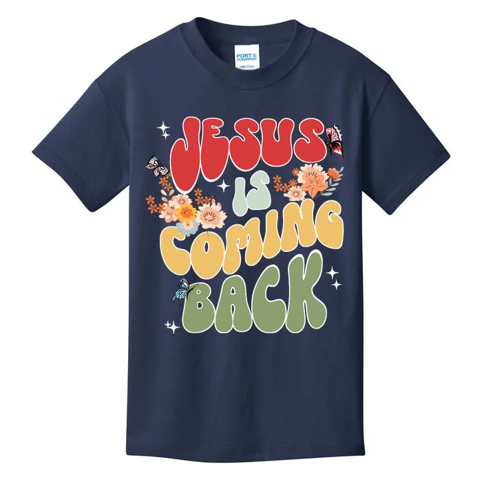 Groovy Jesus Is Coming Back Hippie Daisy Christian Christmas Kids T-Shirt