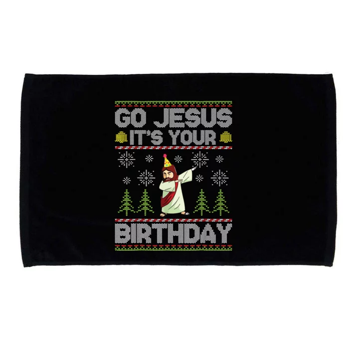 Go Jesus Its Your Birthday Ugly Christmas Sweater Funny Microfiber Hand Towel