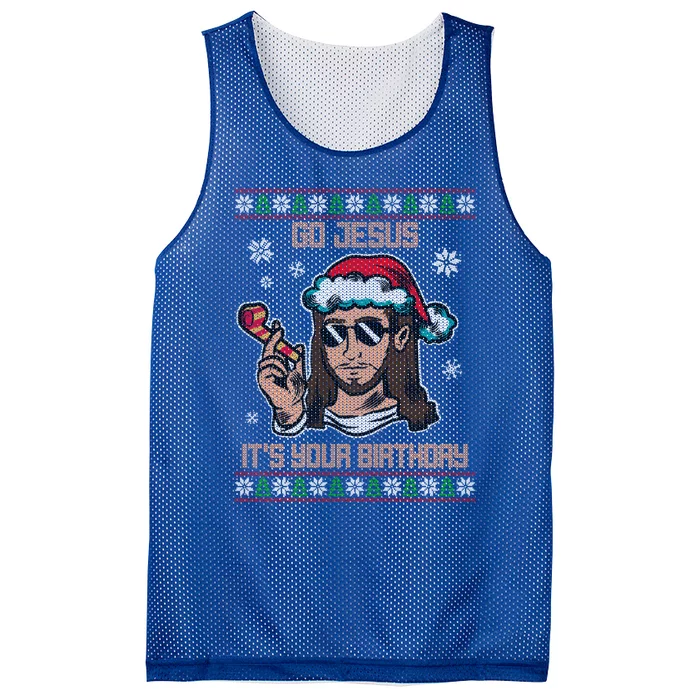 Go Jesus Its Your Birthday Ugly Christmas Mesh Reversible Basketball Jersey Tank