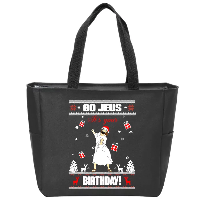 Go Jesus It's Your Birthday Funny Christian Ugly Christmas Zip Tote Bag