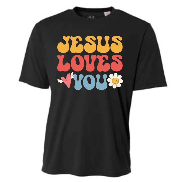 Groovy Jesus Loves You Christian 70's Hippie Cooling Performance Crew T-Shirt