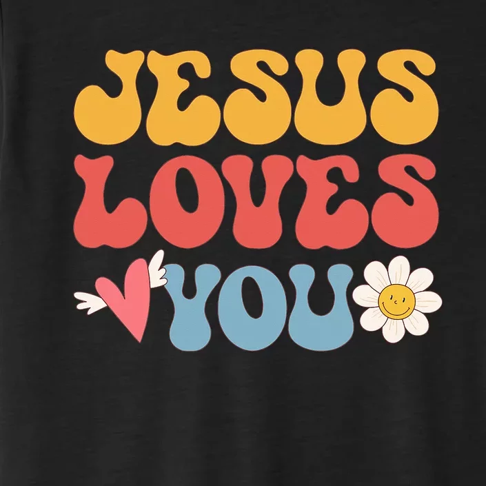 Groovy Jesus Loves You Christian 70's Hippie ChromaSoft Performance T-Shirt