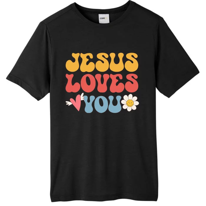 Groovy Jesus Loves You Christian 70's Hippie ChromaSoft Performance T-Shirt