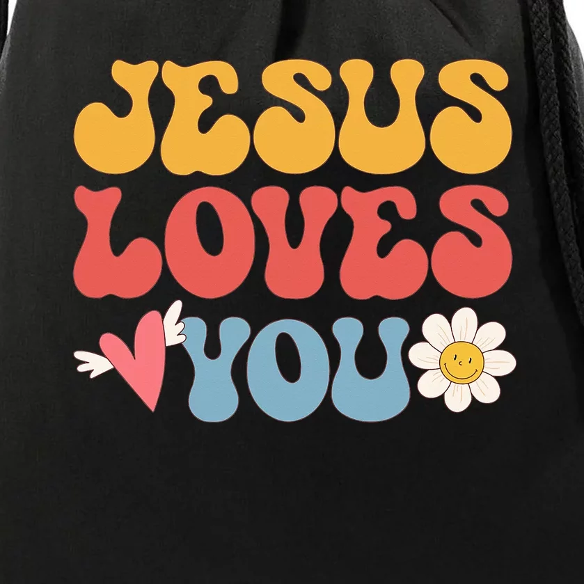 Groovy Jesus Loves You Christian 70's Hippie Drawstring Bag