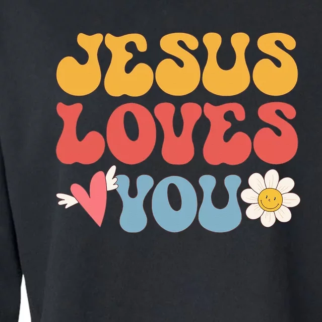 Groovy Jesus Loves You Christian 70's Hippie Cropped Pullover Crew