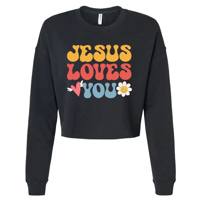 Groovy Jesus Loves You Christian 70's Hippie Cropped Pullover Crew