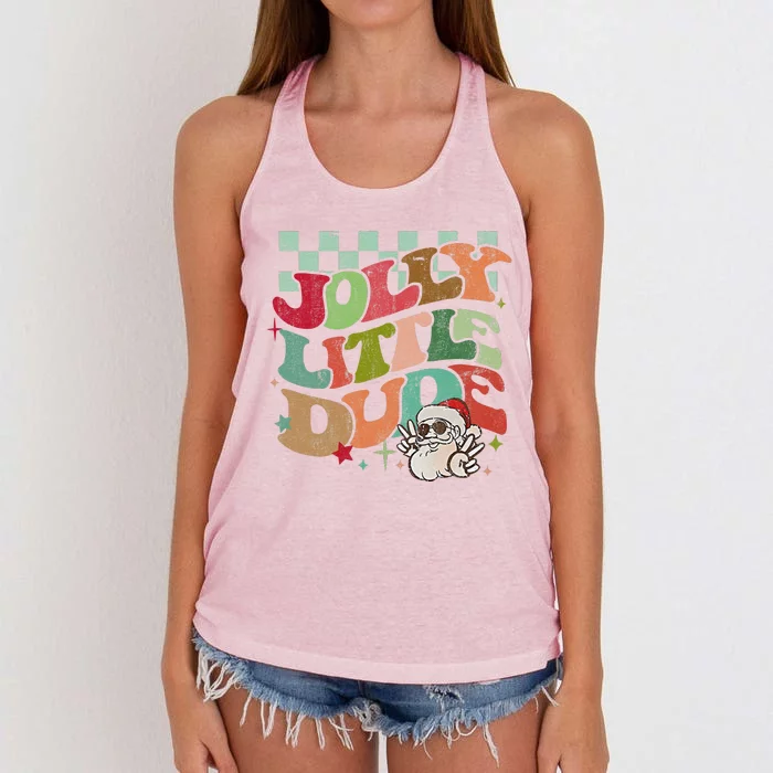 Groovy Jolly Little Dude Retro Christmas Women's Knotted Racerback Tank