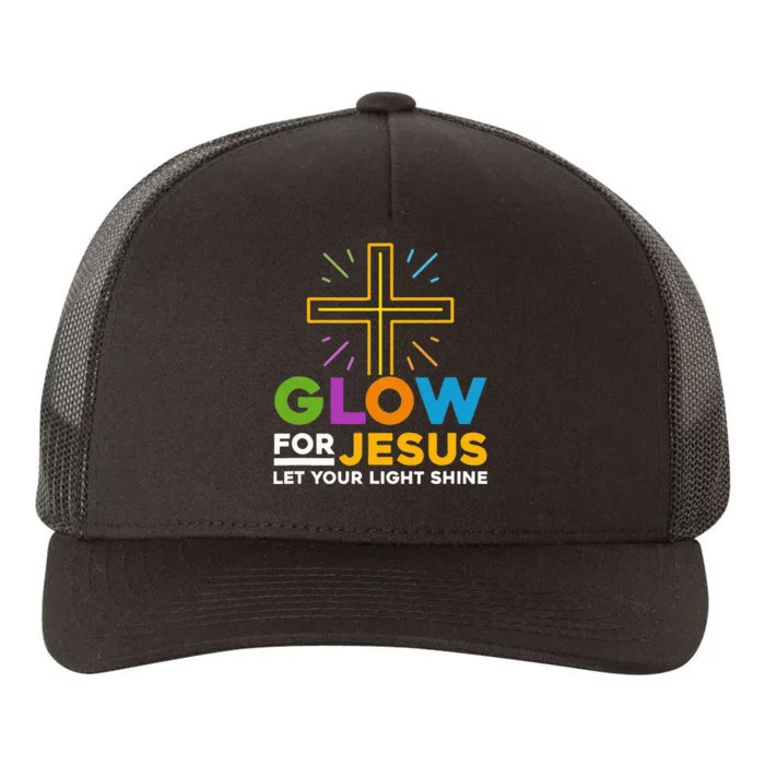 Glowfor Jesus Let Your Light Shine Faith Cross Christian Yupoong Adult 5-Panel Trucker Hat