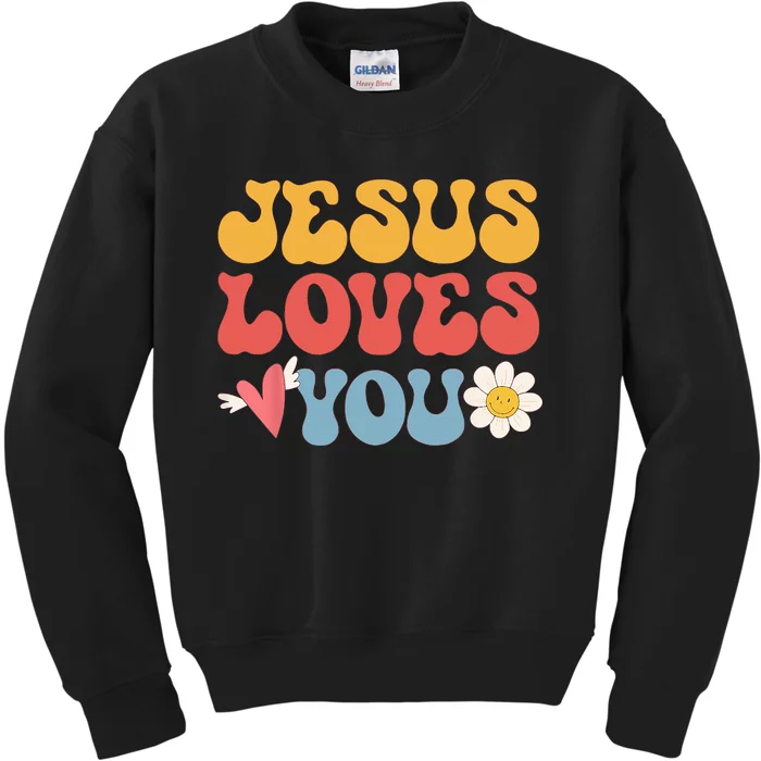 Groovy Jesus Loves You Christian 70s Hippie Kids Sweatshirt