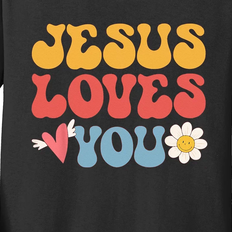 Groovy Jesus Loves You Christian 70s Hippie Kids Long Sleeve Shirt