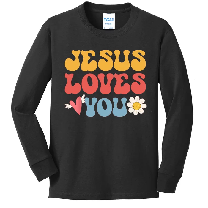 Groovy Jesus Loves You Christian 70s Hippie Kids Long Sleeve Shirt