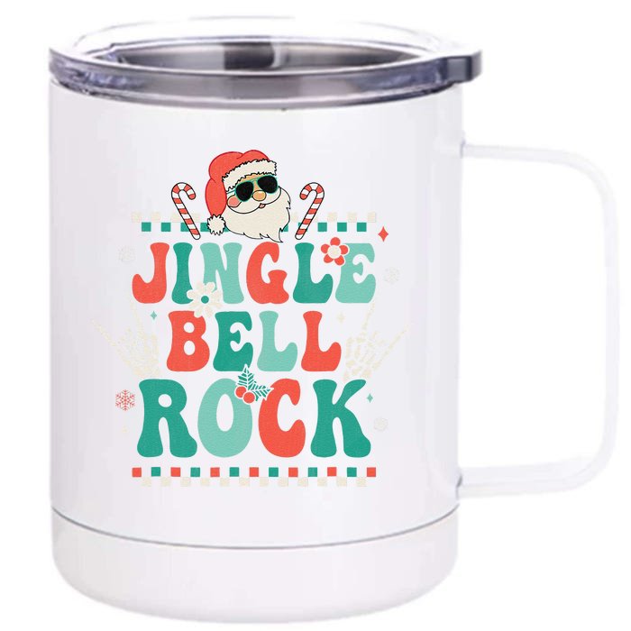 Groovy Jingle Rock Bell Merry Christmas Hippie Santa Claus Front & Back 12oz Stainless Steel Tumbler Cup