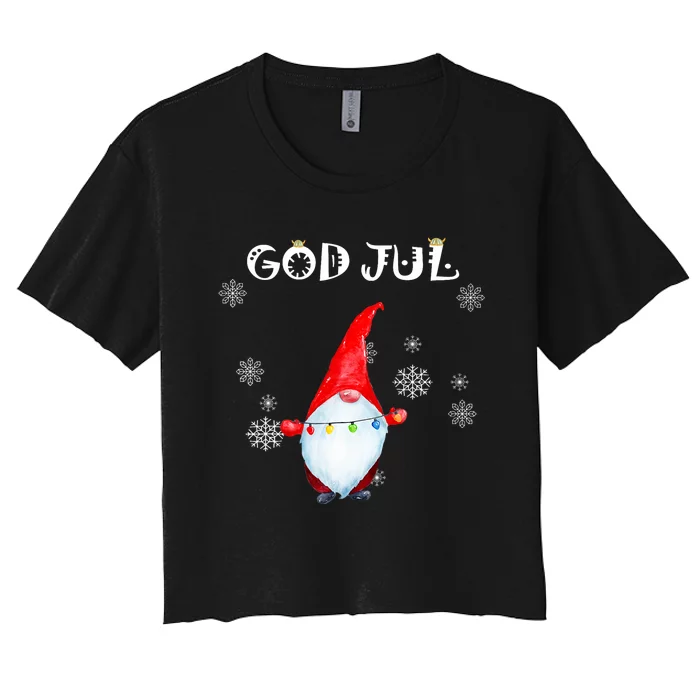 God Jul Scandinavian Swedish Merry Christmas Gnome Women's Crop Top Tee