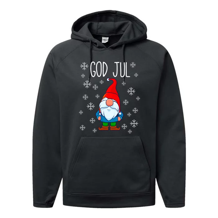 God Jul Swedish Tomte Gnome Scandinavian Merry Christmas Performance Fleece Hoodie