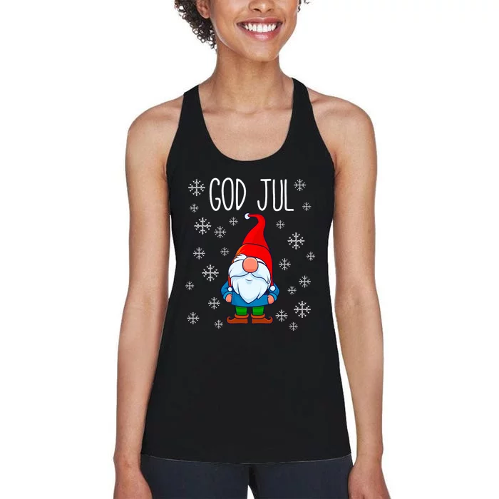 God Jul Swedish Tomte Gnome Scandinavian Merry Christmas Women's Racerback Tank