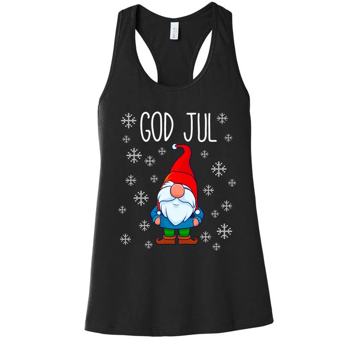 God Jul Swedish Tomte Gnome Scandinavian Merry Christmas Women's Racerback Tank