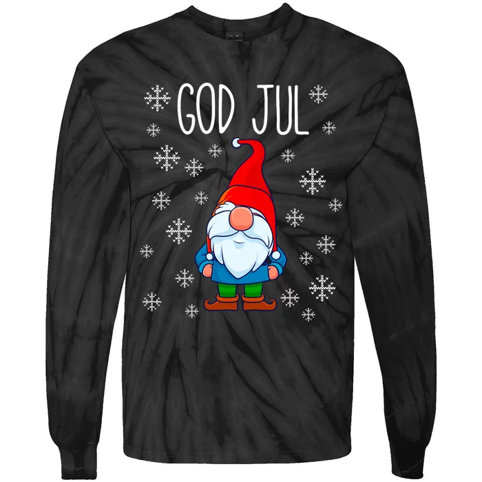 God Jul Swedish Tomte Gnome Scandinavian Merry Christmas Tie-Dye Long Sleeve Shirt