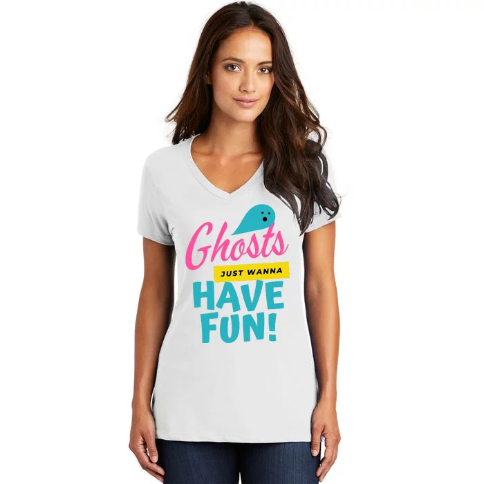 Ghosts Just Wanna Have Fun Cute Halloween Women's V-Neck T-Shirt