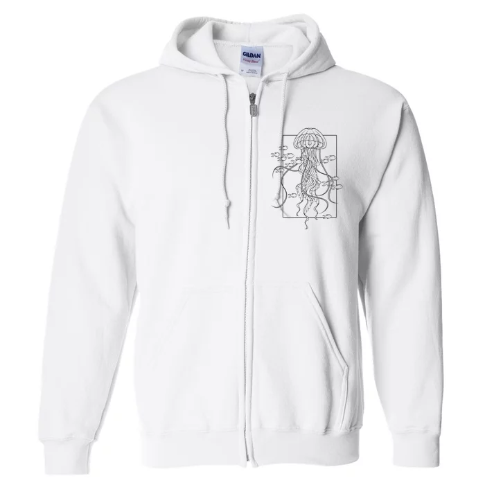 Graphic Jellyfish With Fishes In Sea Full Zip Hoodie