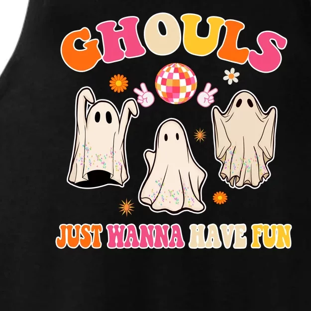 Ghouls Just Wanna Have Fun Halloween Groovy Ghost Ladies Tri-Blend Wicking Tank